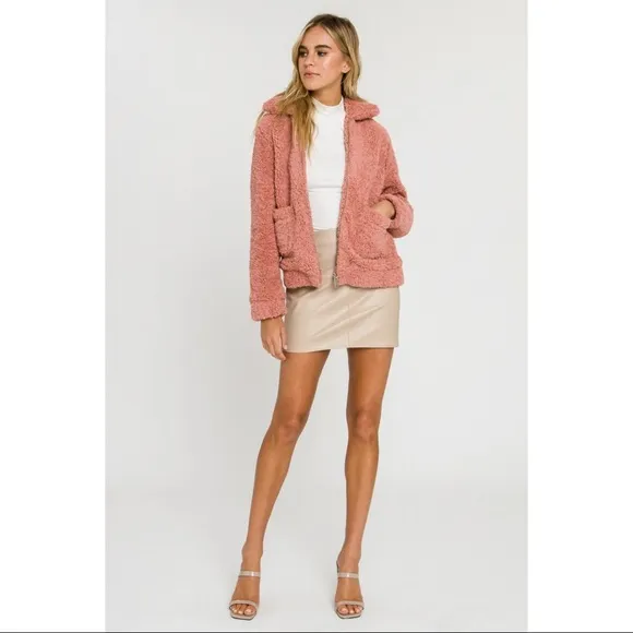 Endless Rose Cozy Sherpa Fleece Teddy Bear Bomber Jacket