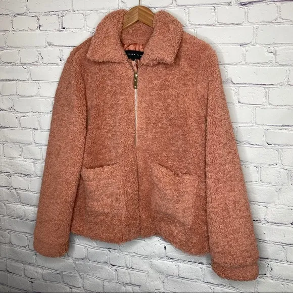Endless Rose Cozy Sherpa Fleece Teddy Bear Bomber Jacket