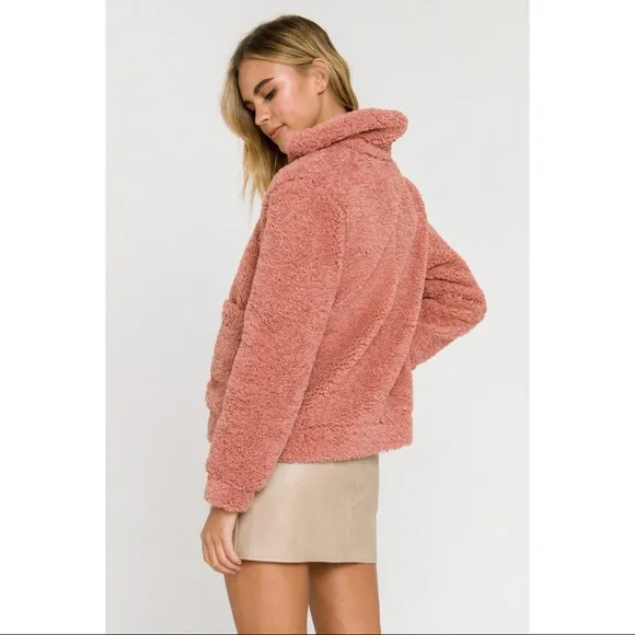 Endless Rose Cozy Sherpa Fleece Teddy Bear Bomber Jacket