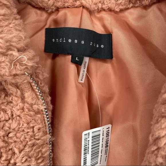 Endless Rose Cozy Sherpa Fleece Teddy Bear Bomber Jacket