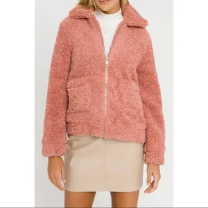 Endless Rose Cozy Sherpa Fleece Teddy Bear Bomber Jacket