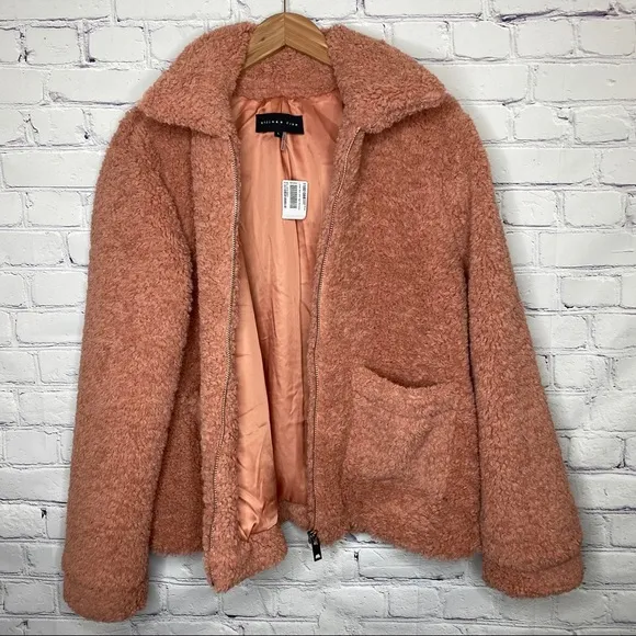 Endless Rose Cozy Sherpa Fleece Teddy Bear Bomber Jacket