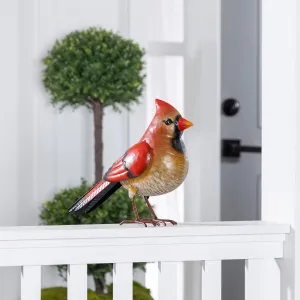 Evergreen Statuary,11"H Metal Cardinal Statuary,13.38x4.72x11.41 Inches