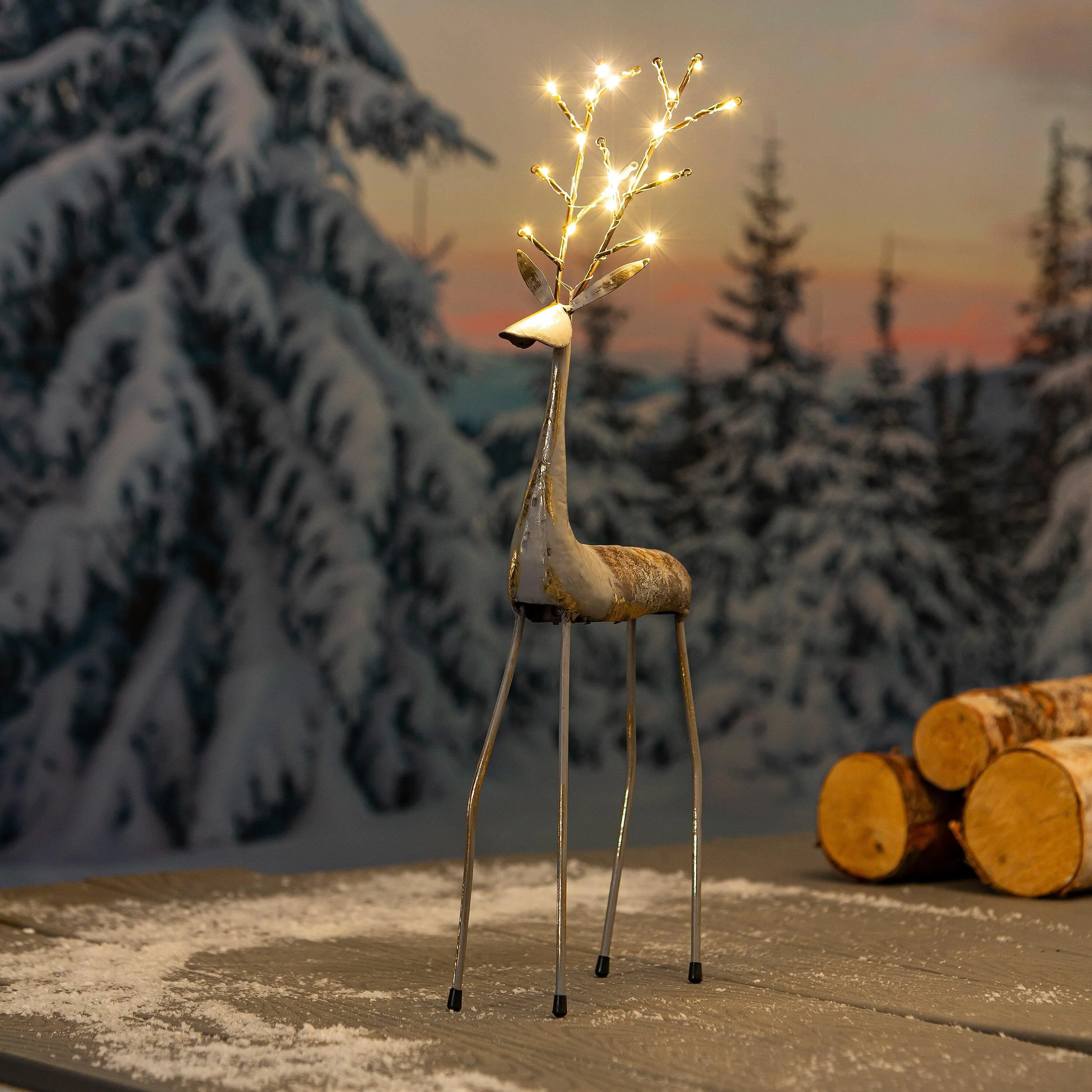 Evergreen Statuary,24"H LED Elegant Reindeer Statue, Grey,7.5x11x24 Inches
