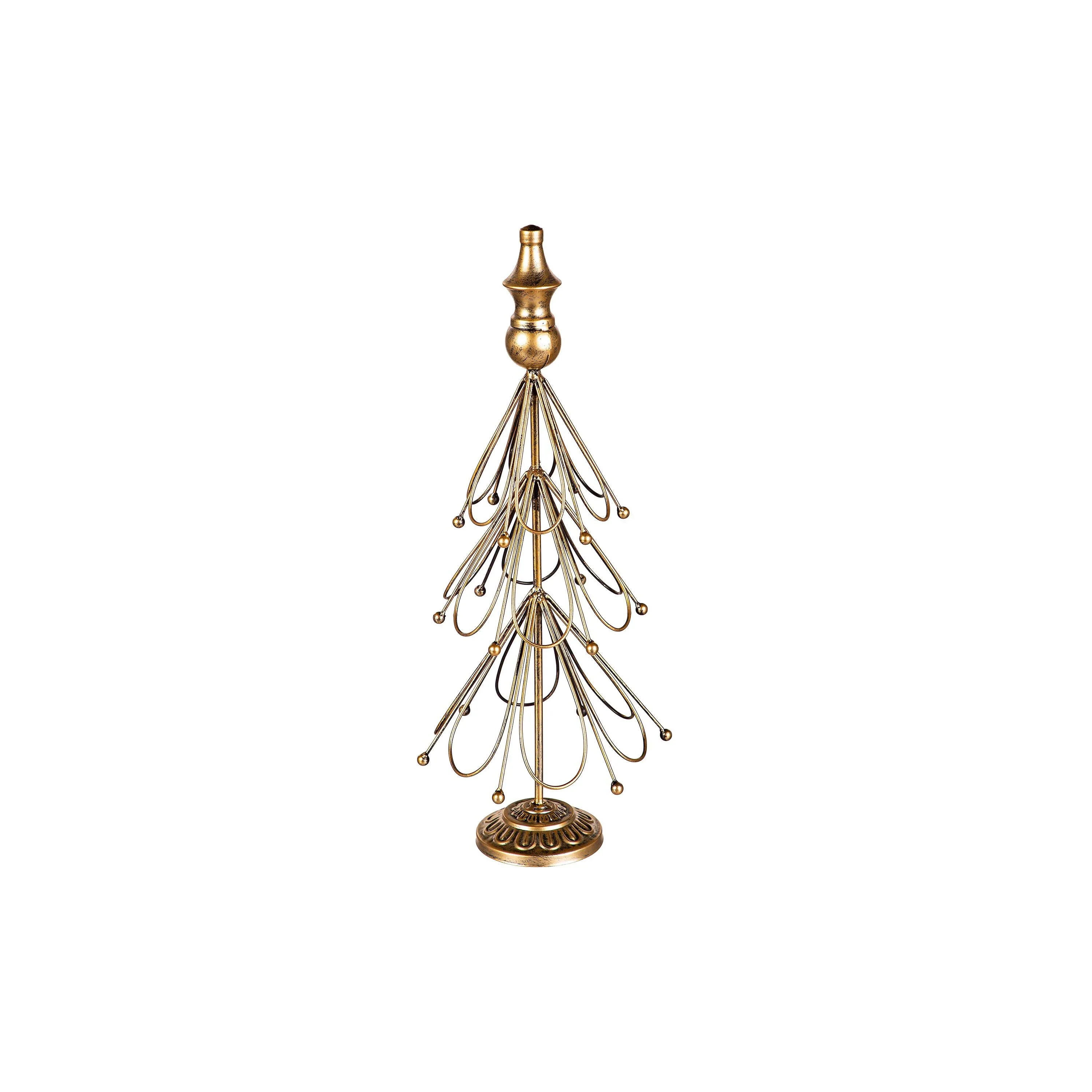 Evergreen Statuary,Golden Metal Trees Statuary, Set of 2,9.06x9.06x24.02 Inches