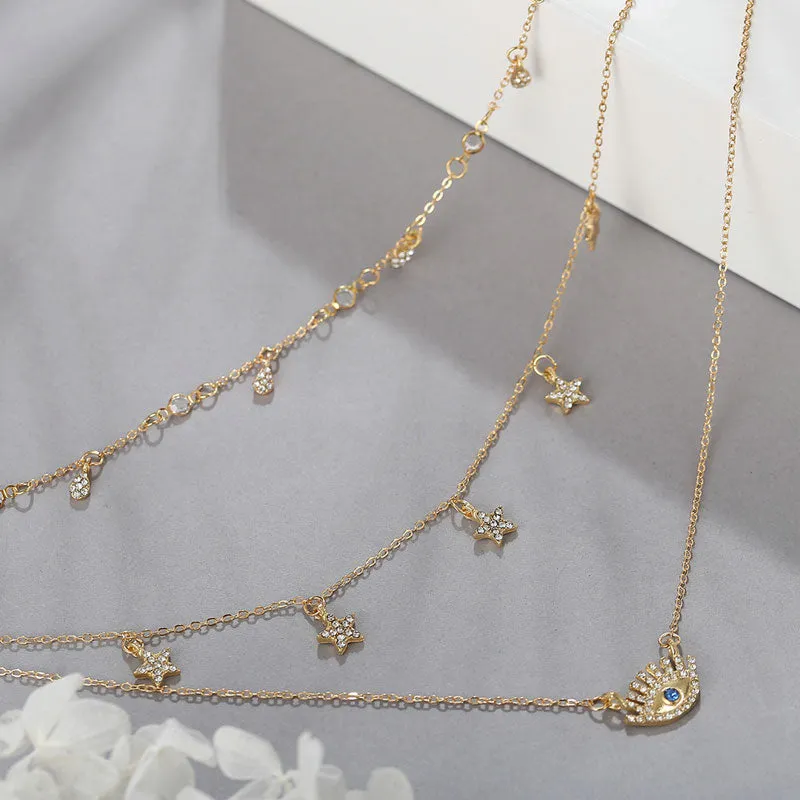 Eyes & Star Pattern Layered Necklace