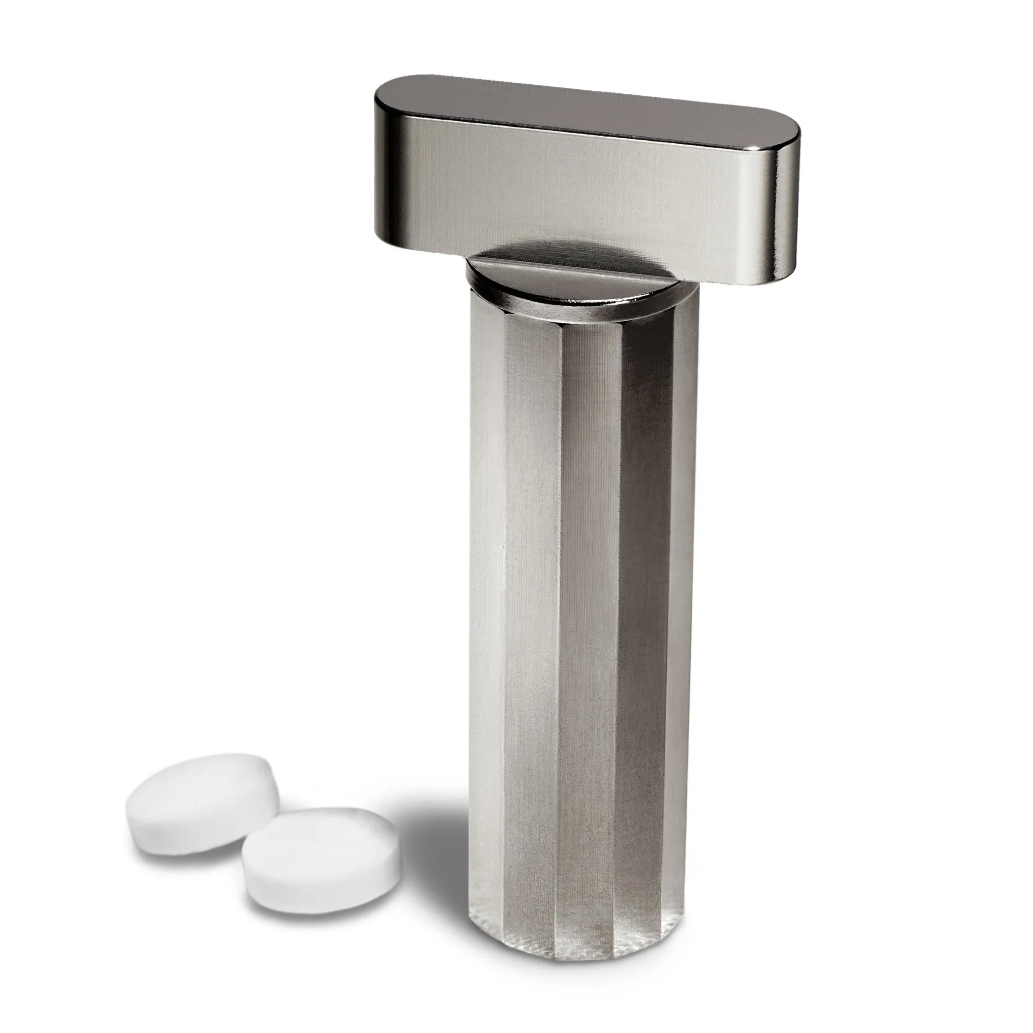 Faceted Stainless Steel Keychain Pill Holder