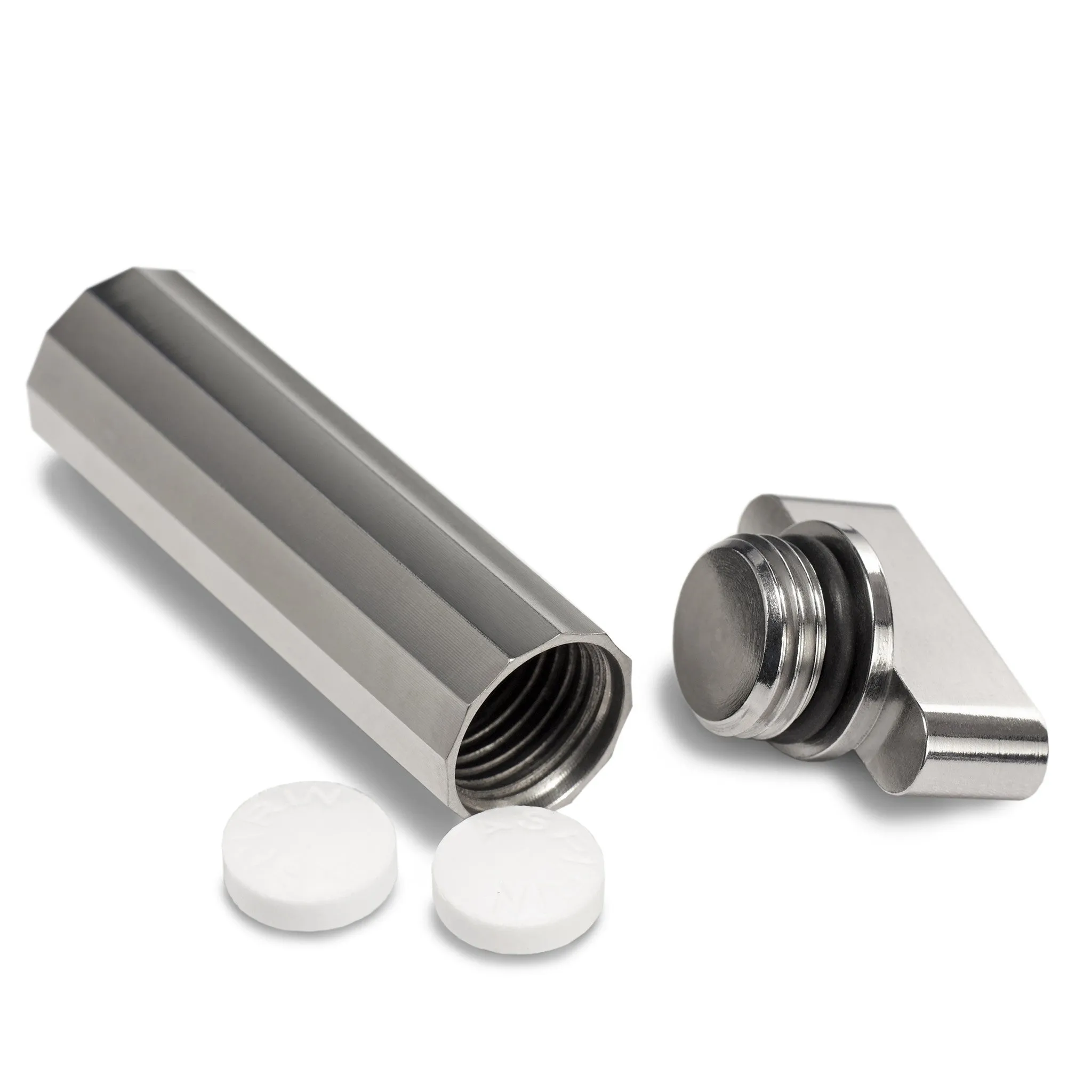 Faceted Stainless Steel Keychain Pill Holder