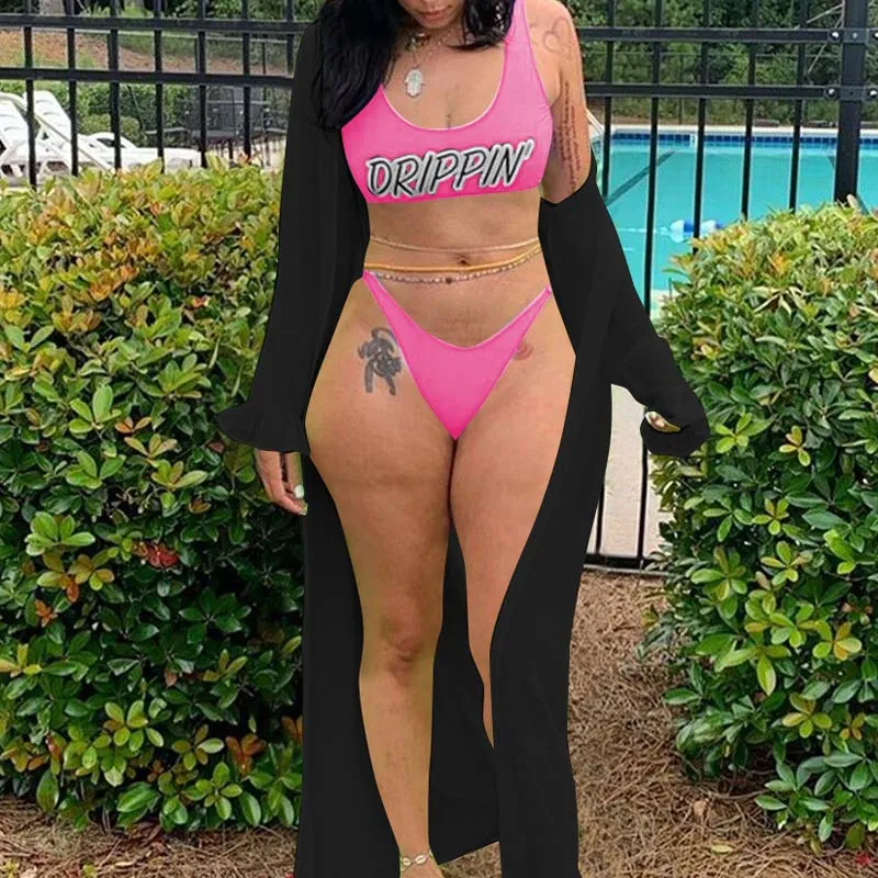 Fashion Bikini & Cover Up Set 3 PCS Swimwear