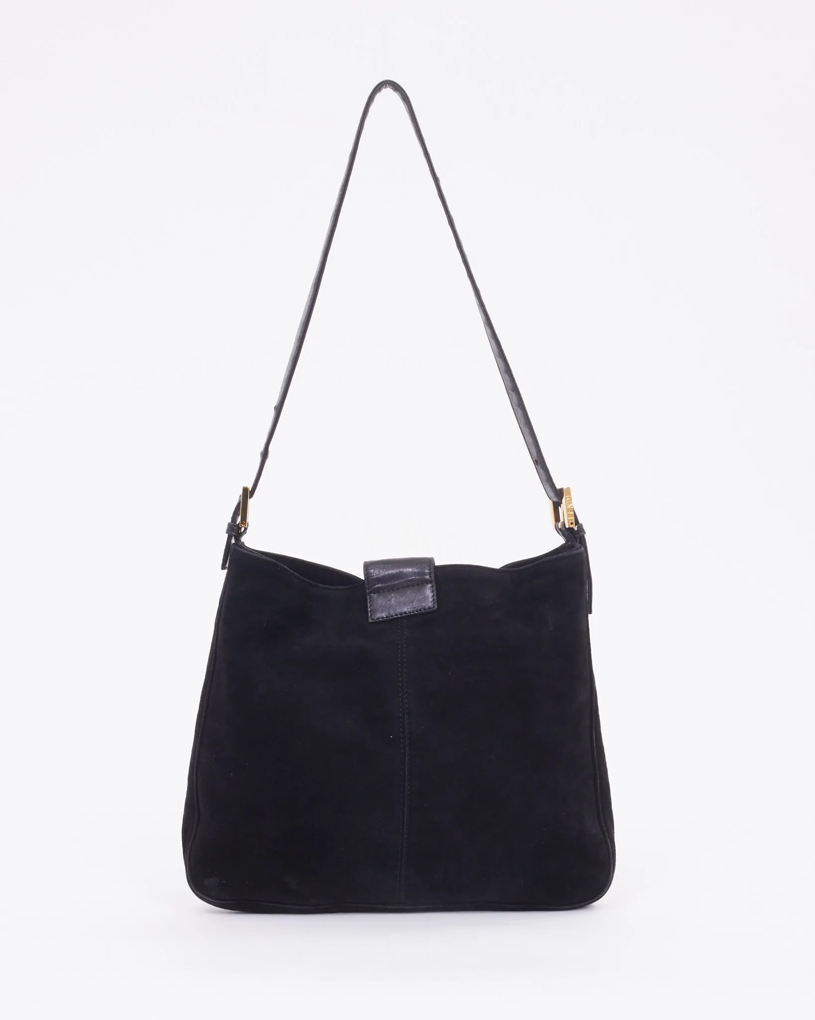 Fendi Black Suede Red Glitter Logo Mamma Shoulder Bag