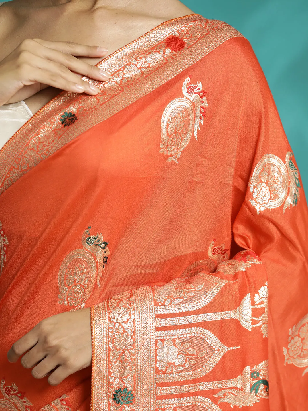 Festive Zari Woven Heavy Orange Banarasi Saree