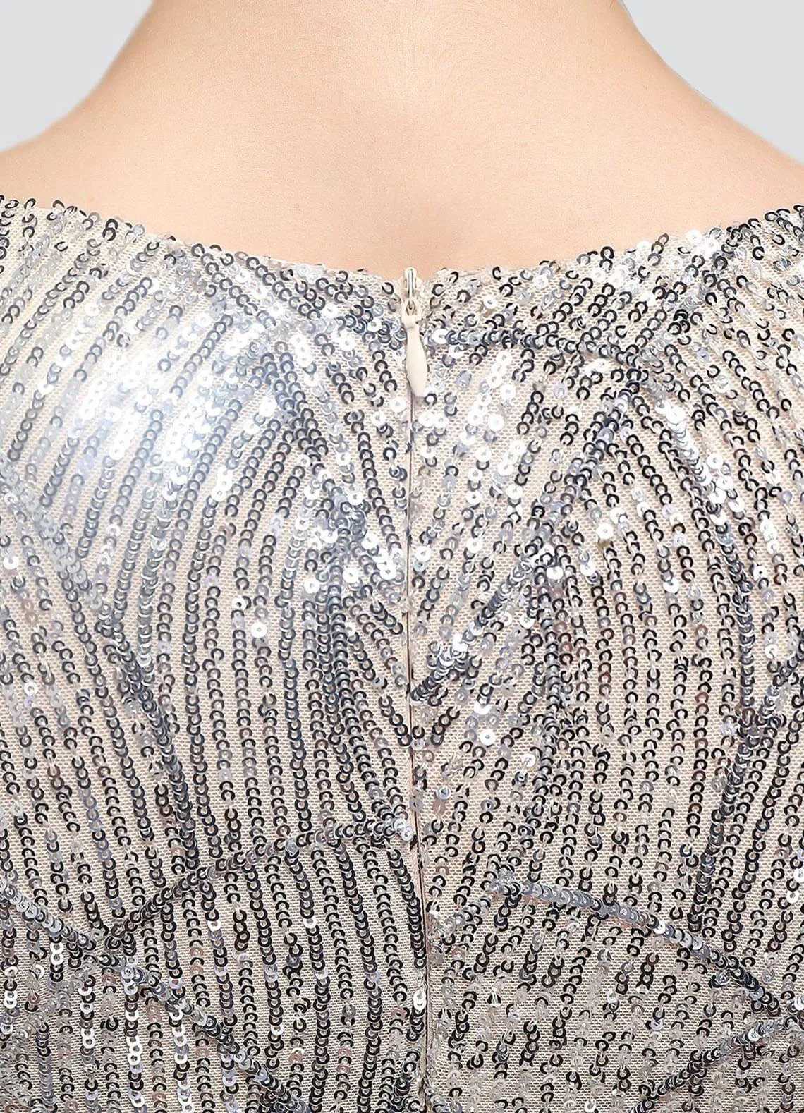[Final Sale] Silver V-Neck Long Slit Sleeves Sequin Floor Length Mermaid Dress