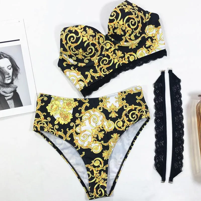 Floral Print 2 Pcs Bikini Swimsuit Beachwear