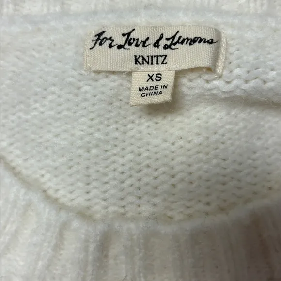For Love &amp; Lemons Ivory Knitz Oversized Cozy Crewneck Pullover Sweater Size XS