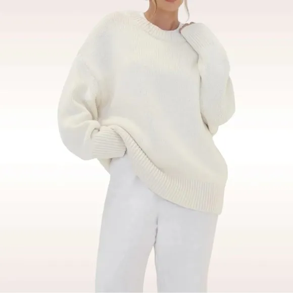 For Love &amp; Lemons Ivory Knitz Oversized Cozy Crewneck Pullover Sweater Size XS
