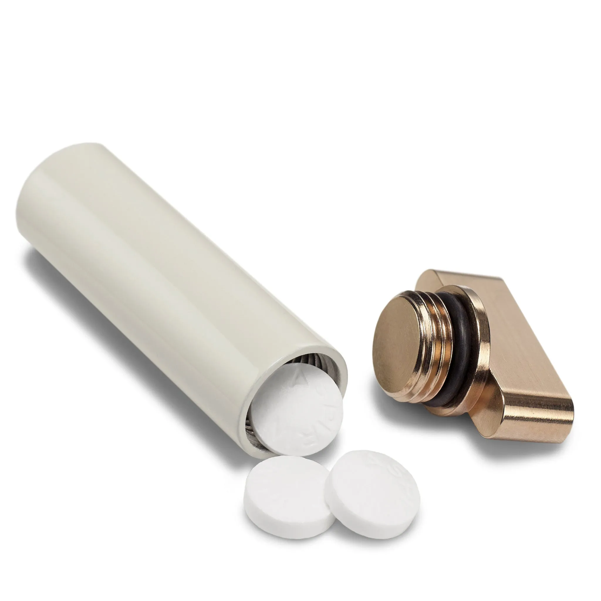 French Gold & Pale Grey Keychain Pill Holder
