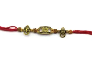 Ganesh Ji Rudraksha Rakhi for Men Gold Plated Beads Rakhi