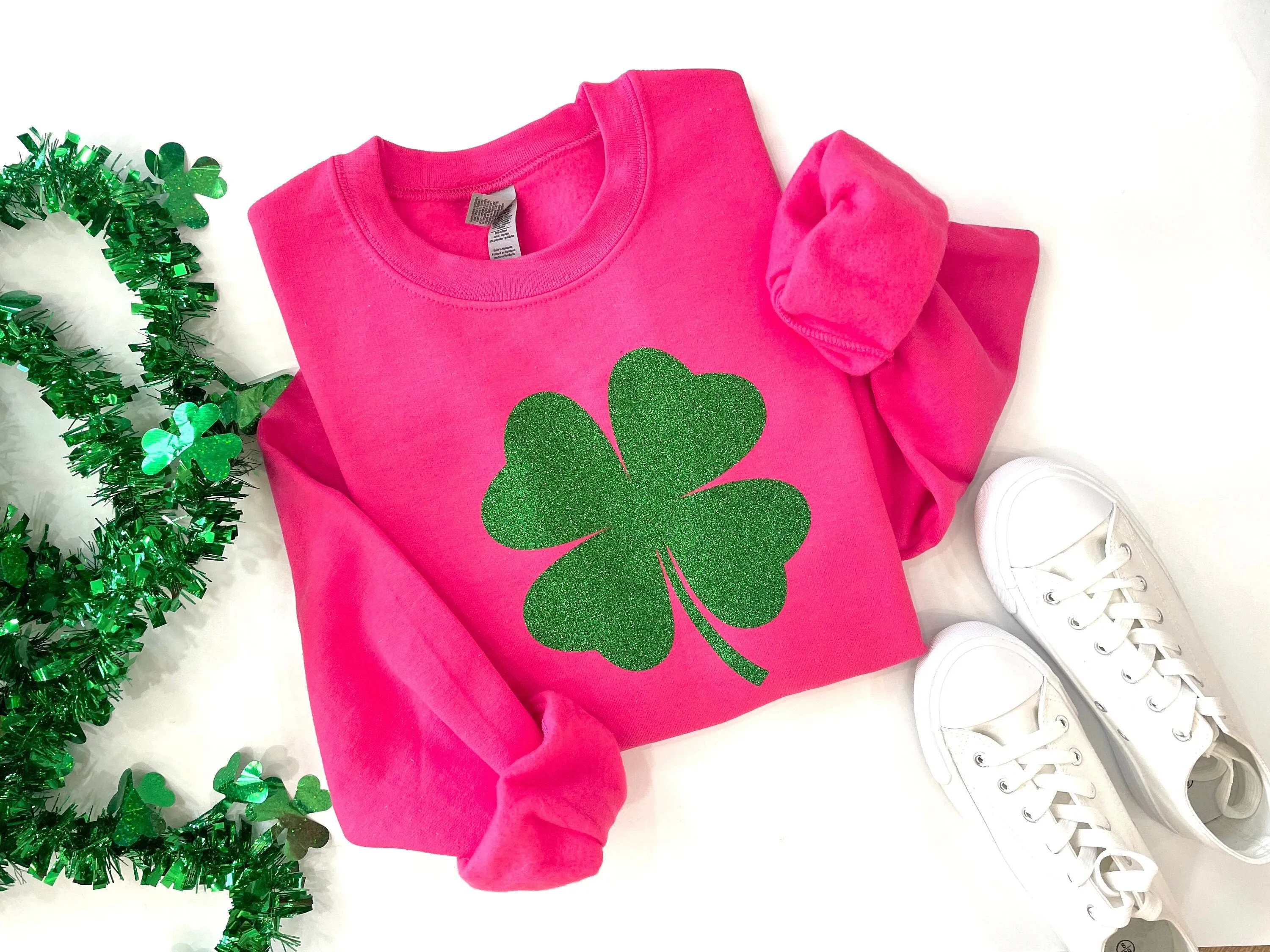 Glitter Shamrock Hot Pink St. Patricks Day Sweatshirt