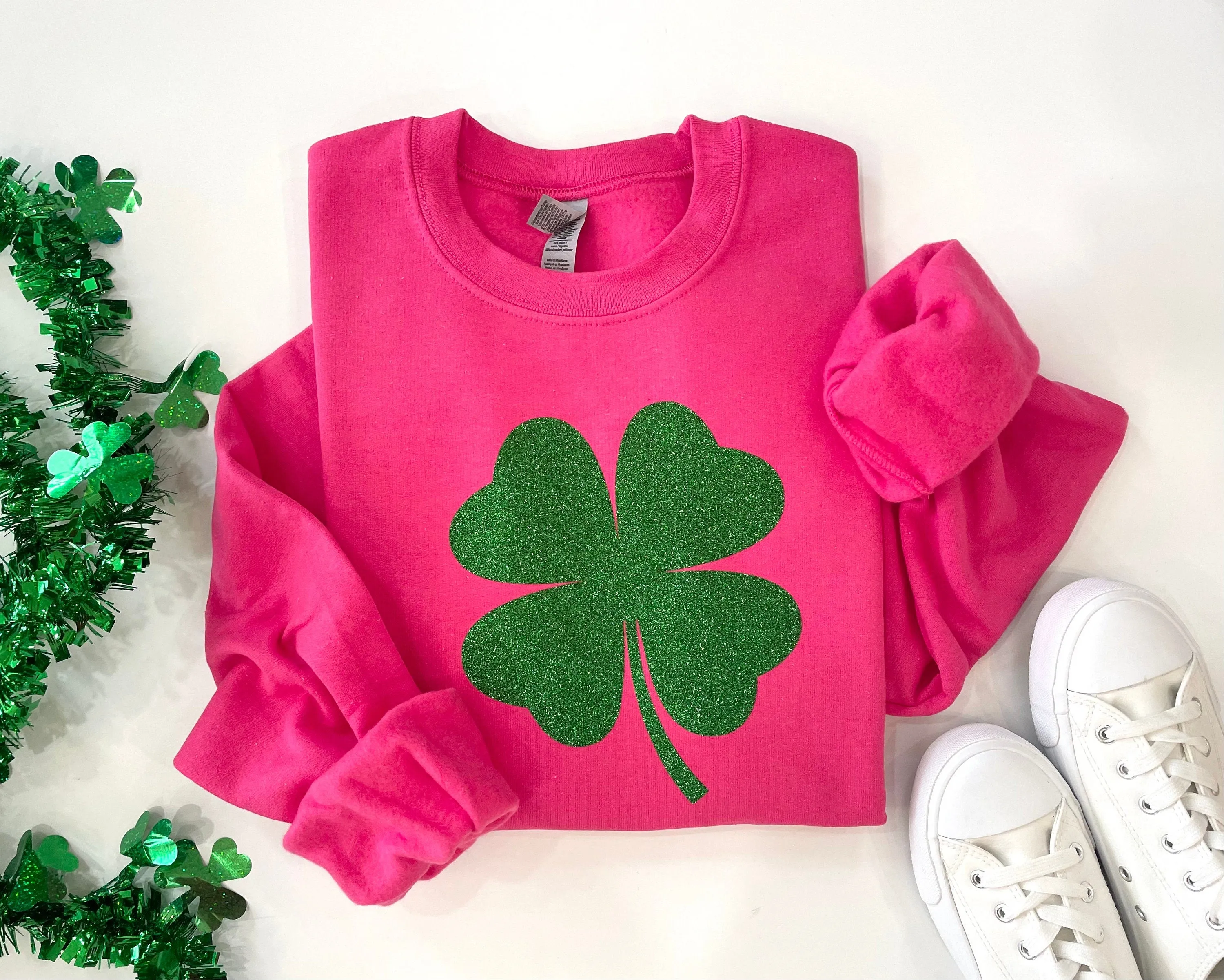 Glitter Shamrock Hot Pink St. Patricks Day Sweatshirt