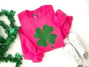 Glitter Shamrock Hot Pink St. Patricks Day Sweatshirt
