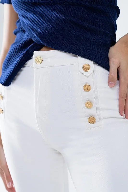 Gold Button White Denim