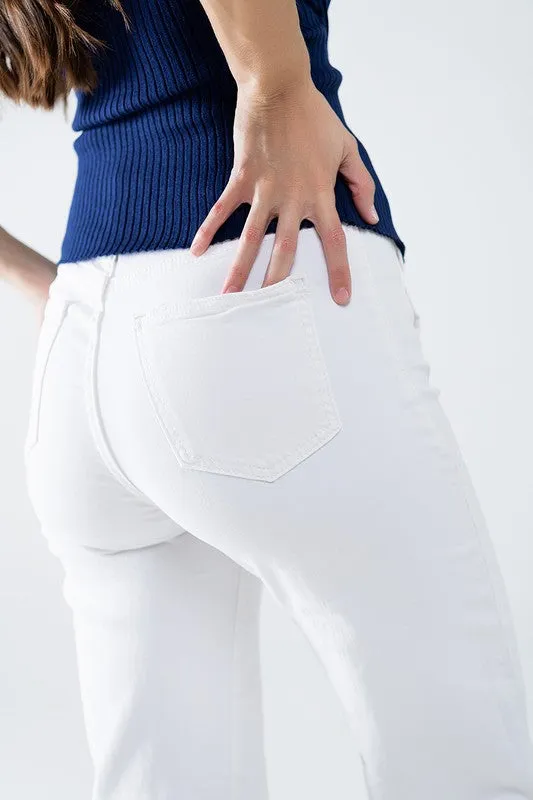 Gold Button White Denim