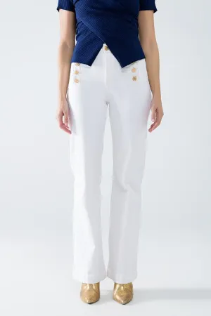 Gold Button White Denim