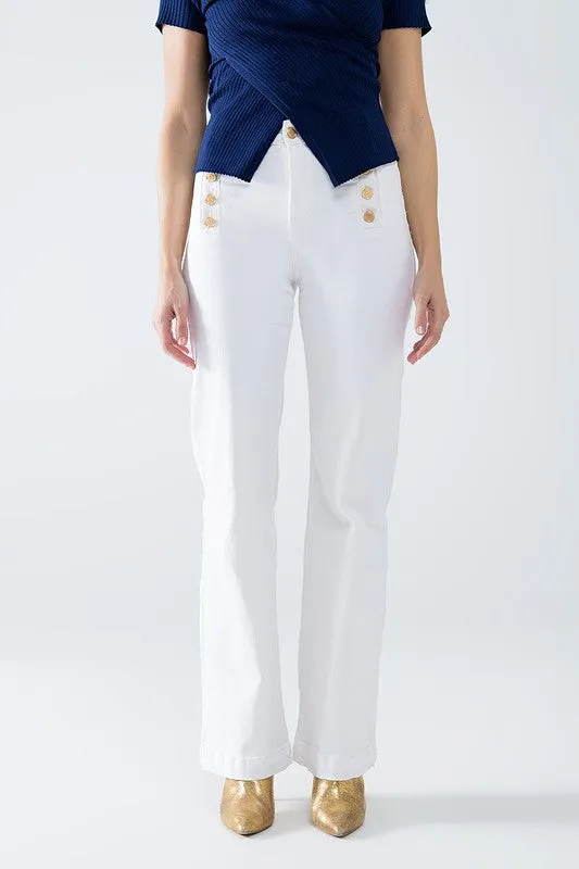 Gold Button White Denim
