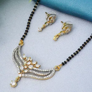 Gold-Plated AD-Studded & Beaded Mangalsutra & Earring
