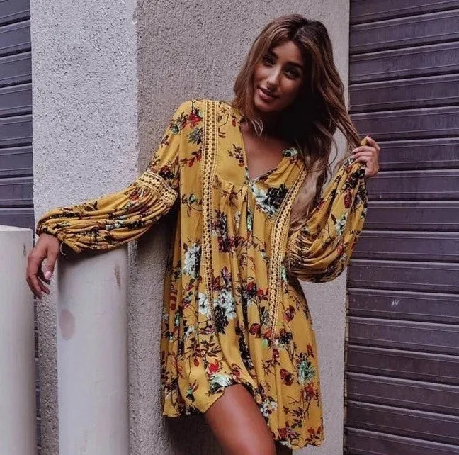 Golden Flare Sleeve Summer Maxi
