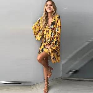 Golden Flare Sleeve Summer Maxi