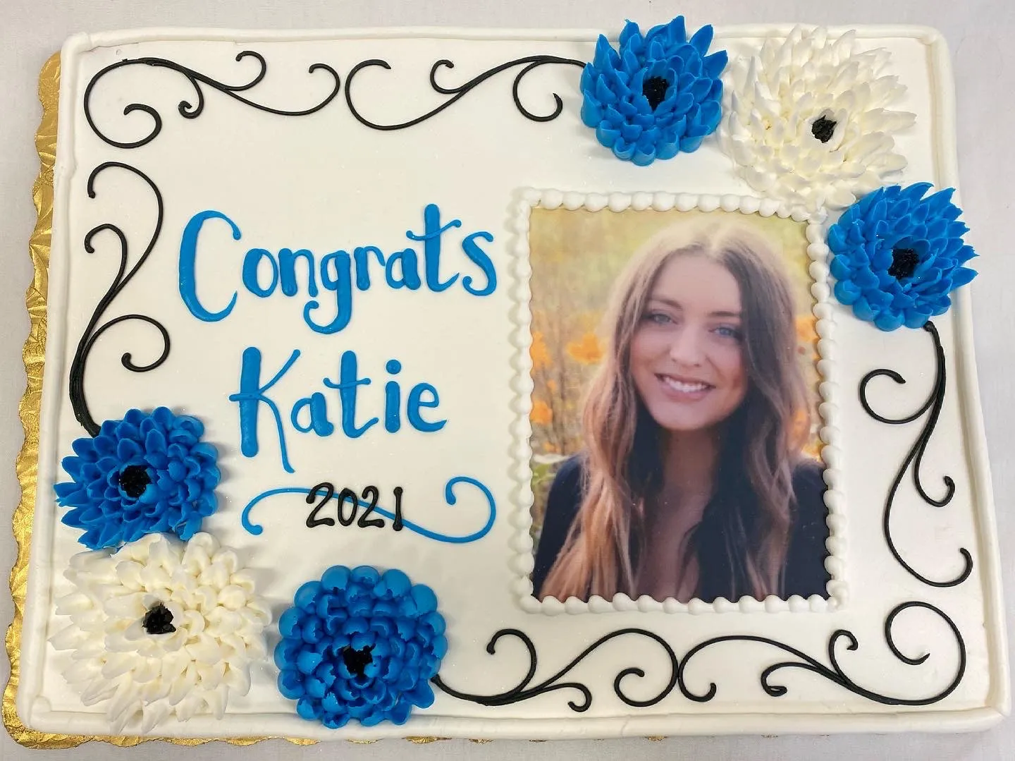 Graduation Edible Image Elegant Floral Sheet Cake