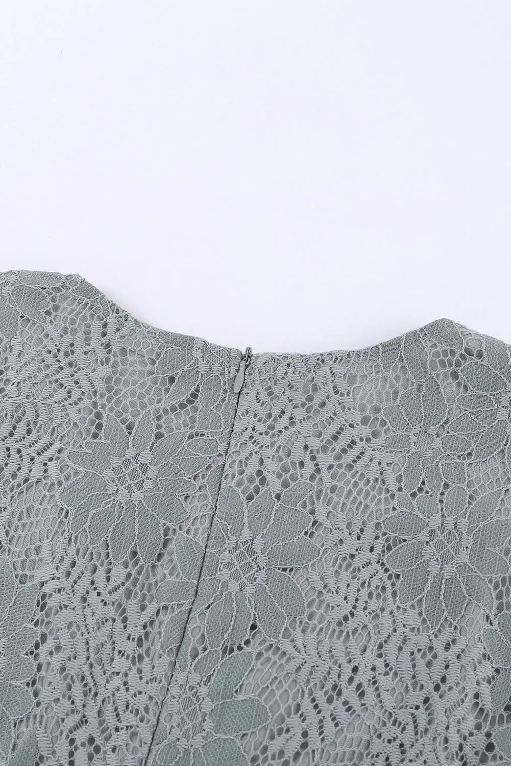 Gray Flutter Sleeve Wrap V Neck Floral Lace Short Dress