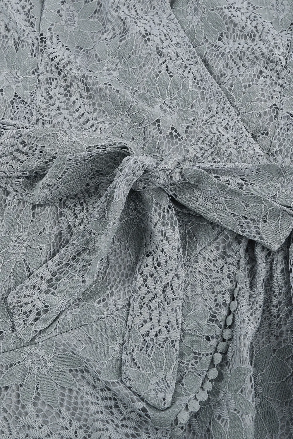 Gray Flutter Sleeve Wrap V Neck Floral Lace Short Dress