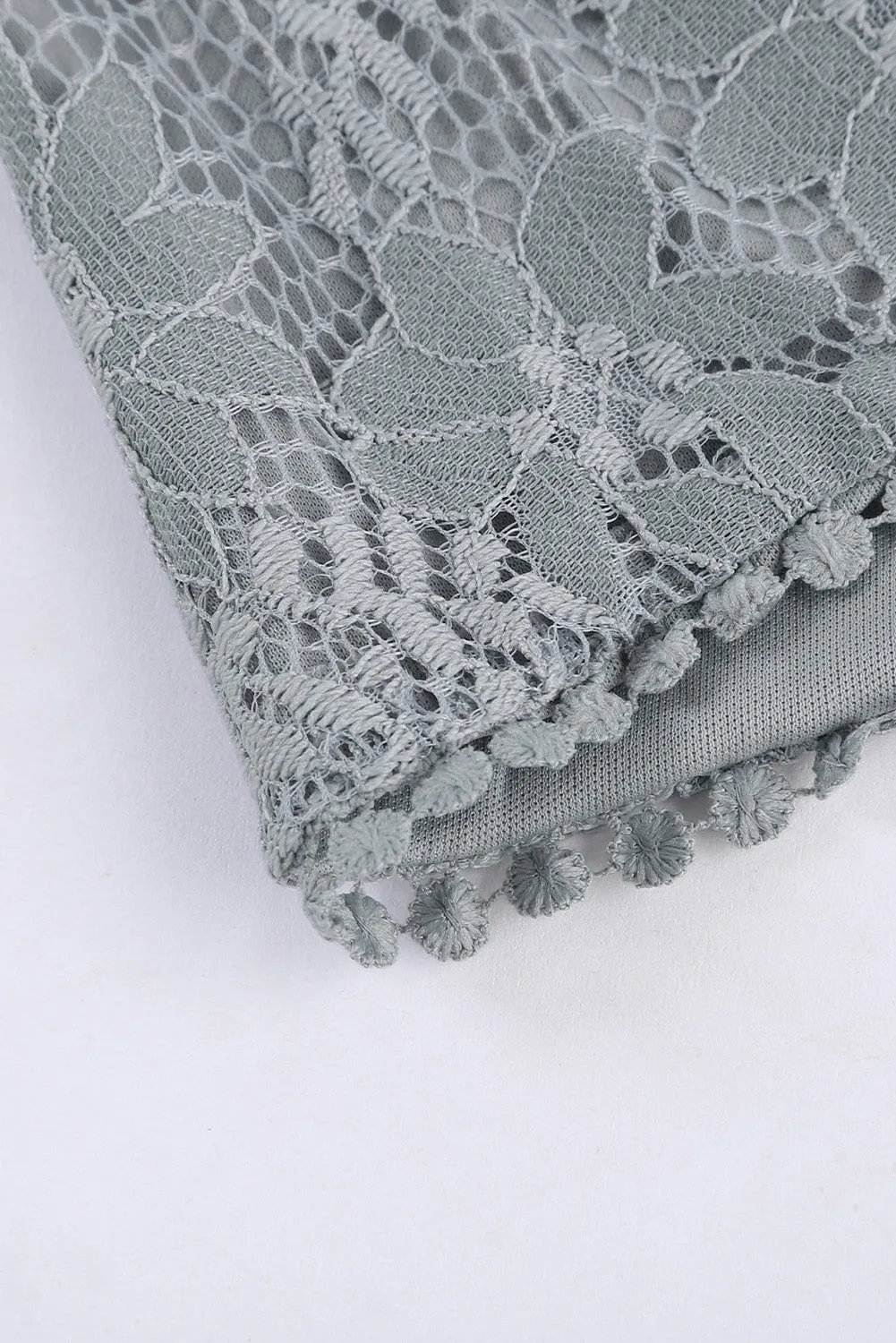 Gray Flutter Sleeve Wrap V Neck Floral Lace Short Dress