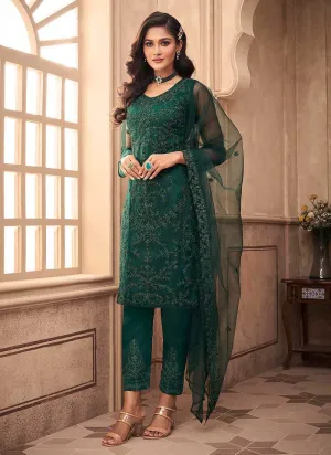 Green Floral Embroidered Designer Pant Style Suit