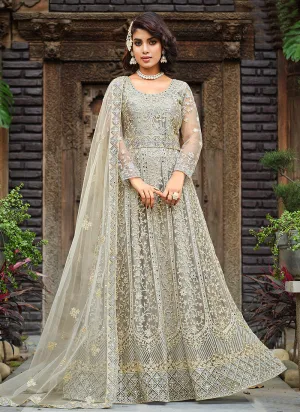 Grey Heavy Embroidered Designer Anarkali Suit