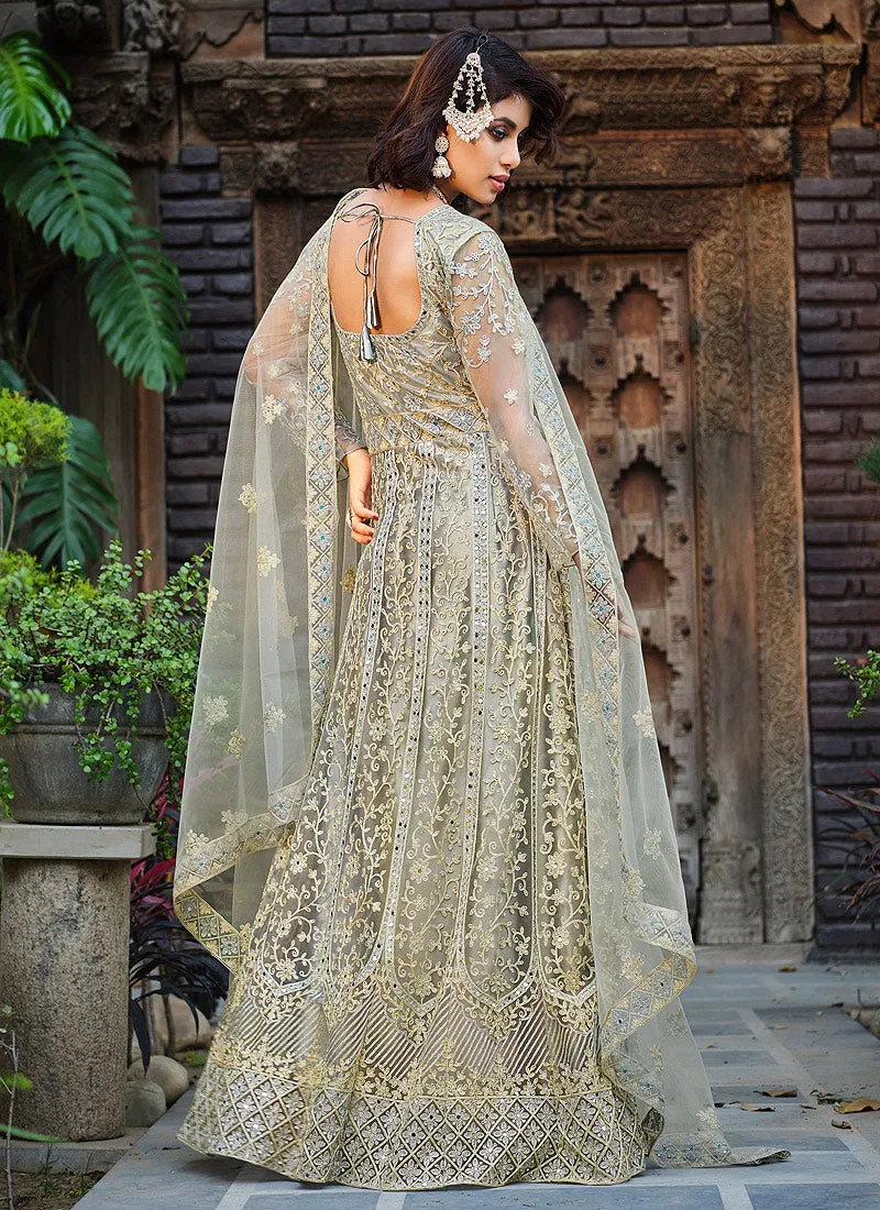 Grey Heavy Embroidered Designer Anarkali Suit