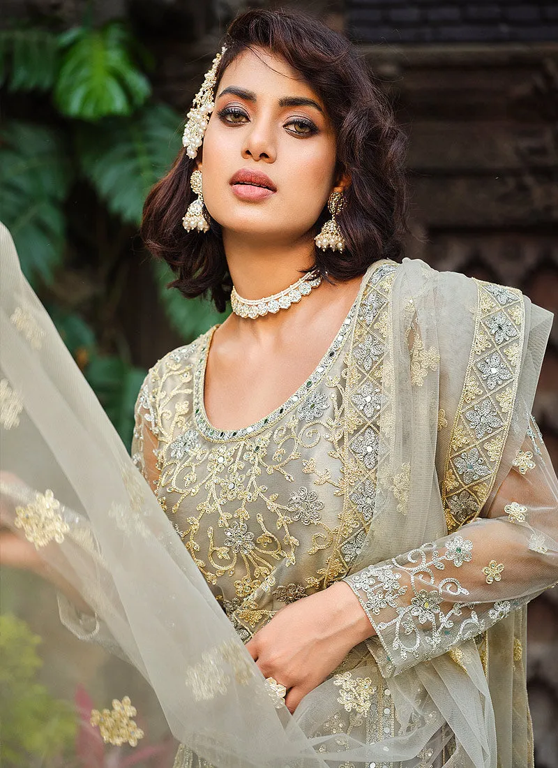 Grey Heavy Embroidered Designer Anarkali Suit