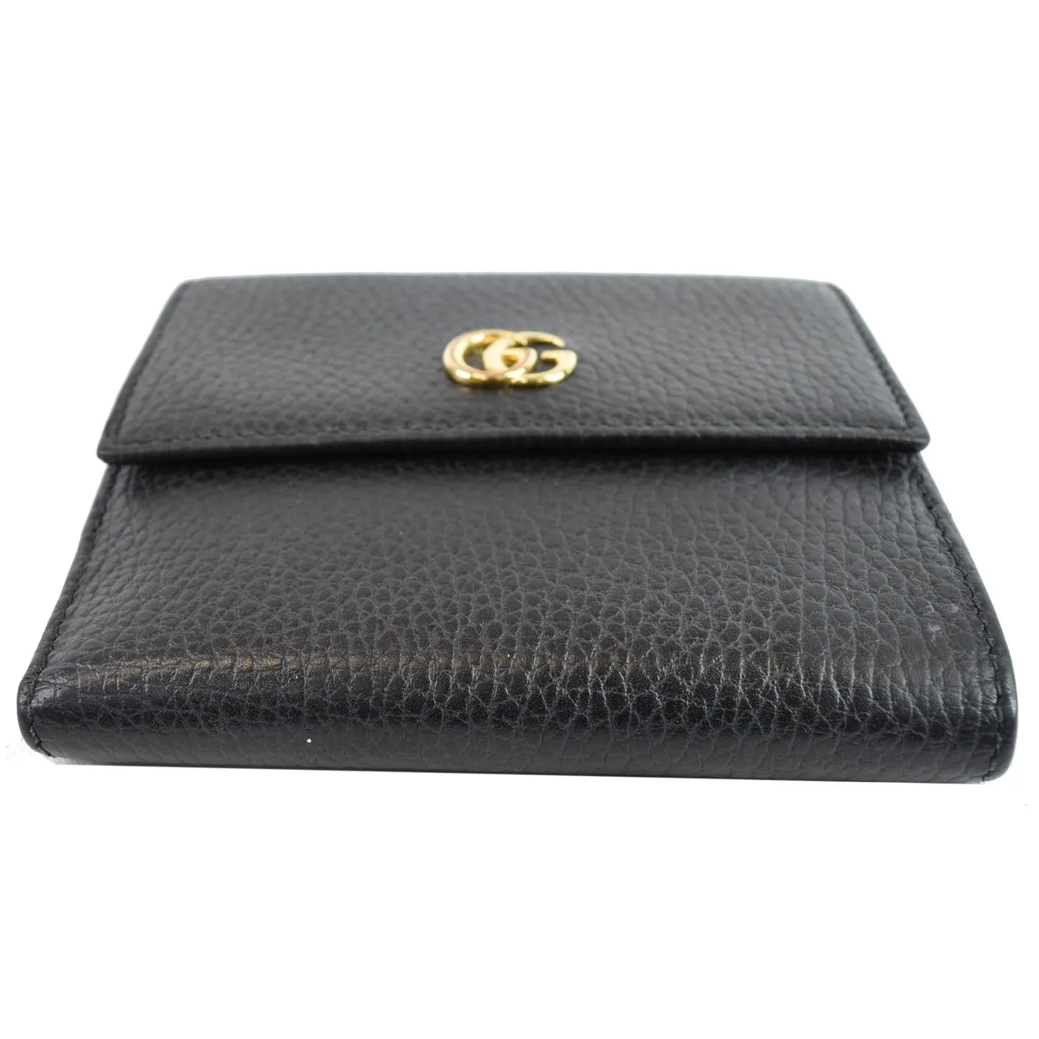 GUCCI French Flap Leather Wallet Black 456122