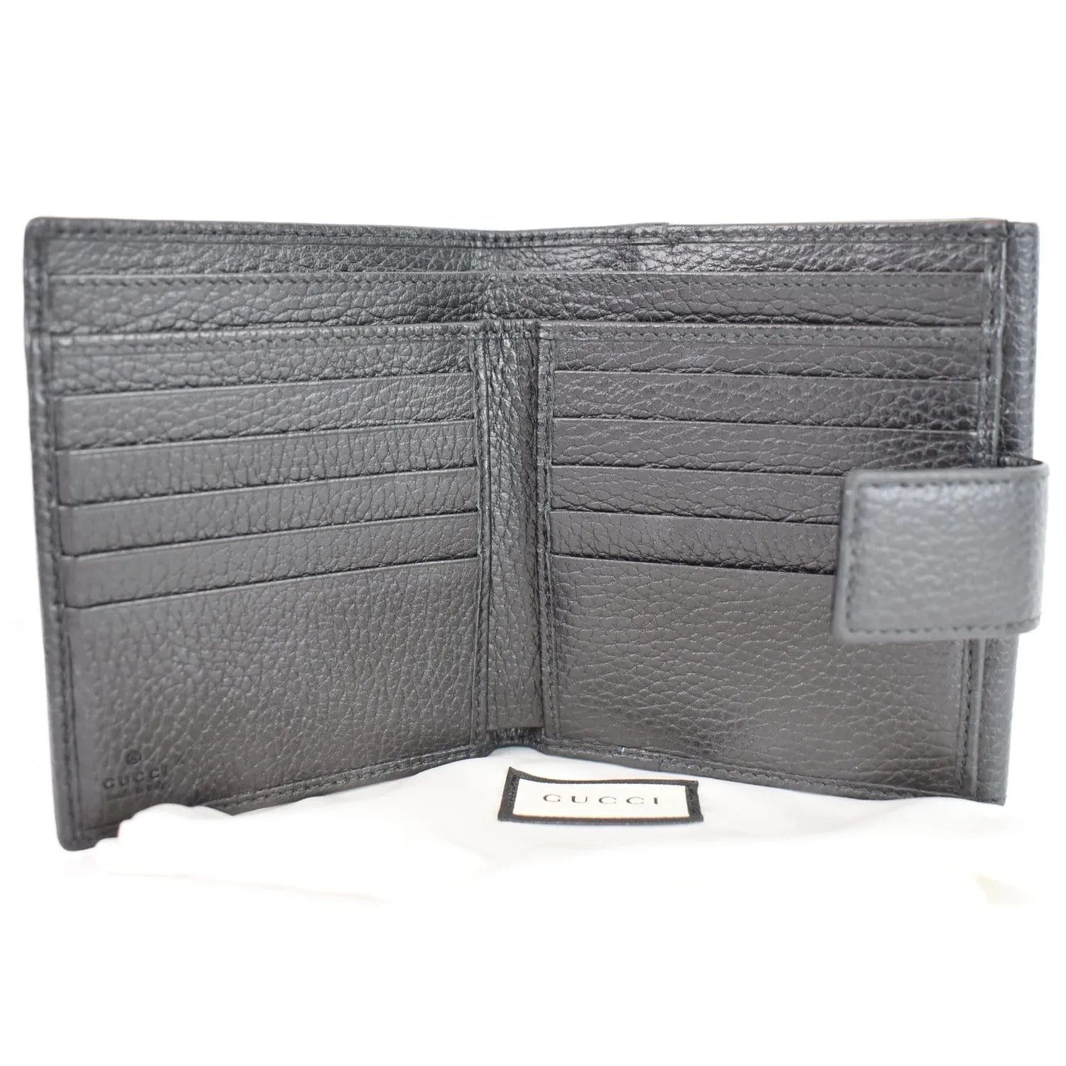 GUCCI French Flap Leather Wallet Black 456122