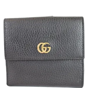 GUCCI French Flap Leather Wallet Black 456122