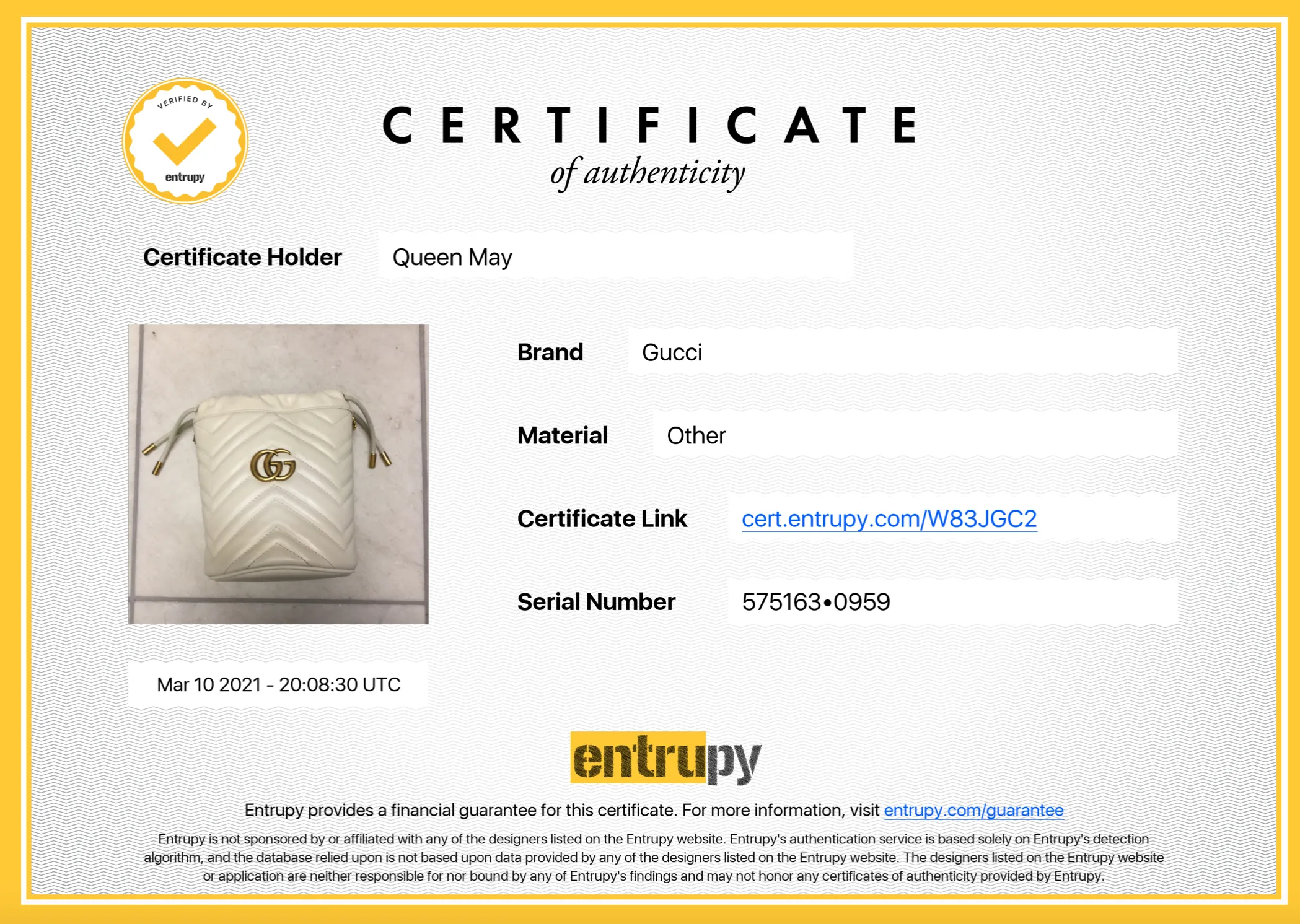 Gucci GG Marmont Mini Bucket White Leather