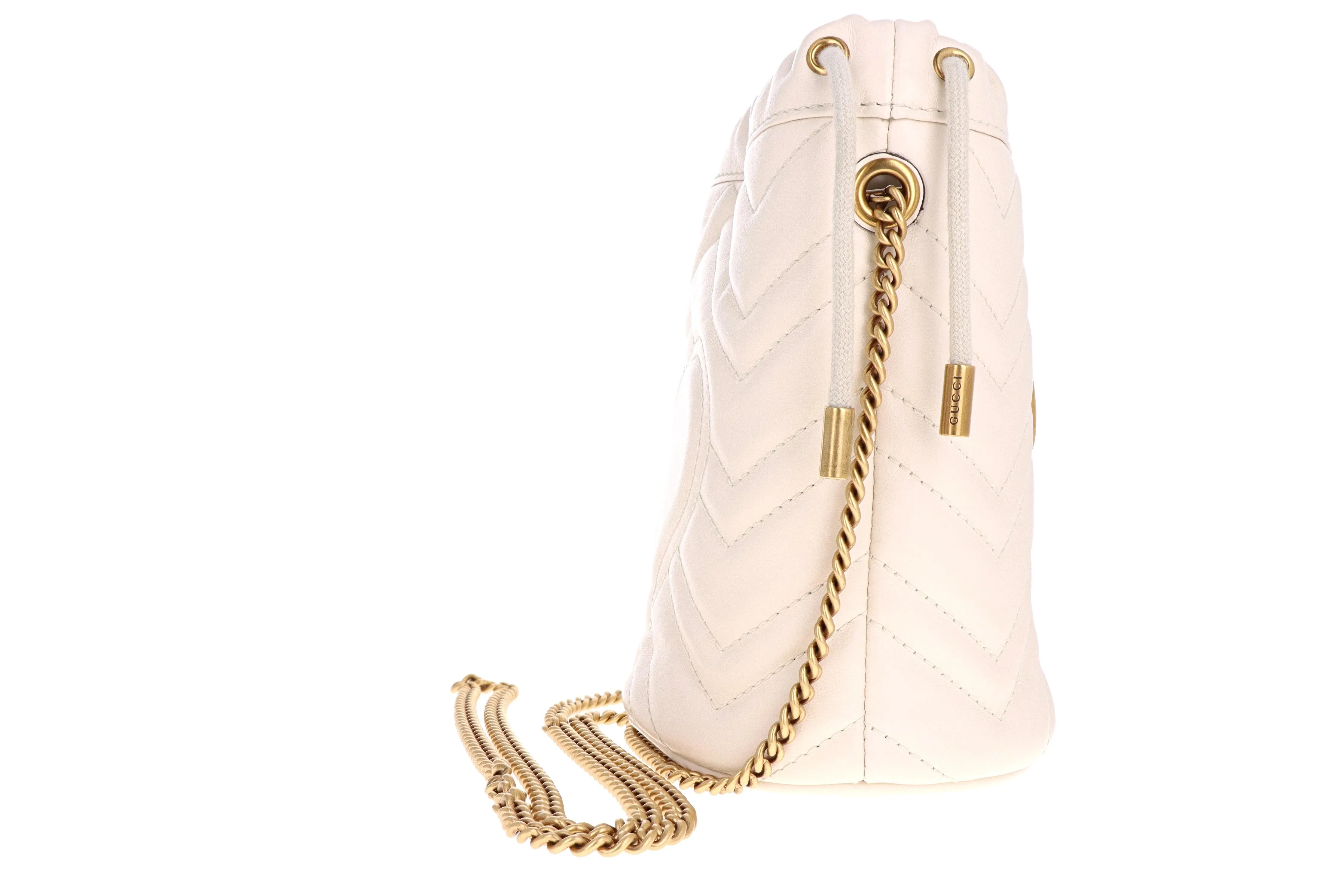 Gucci GG Marmont Mini Bucket White Leather