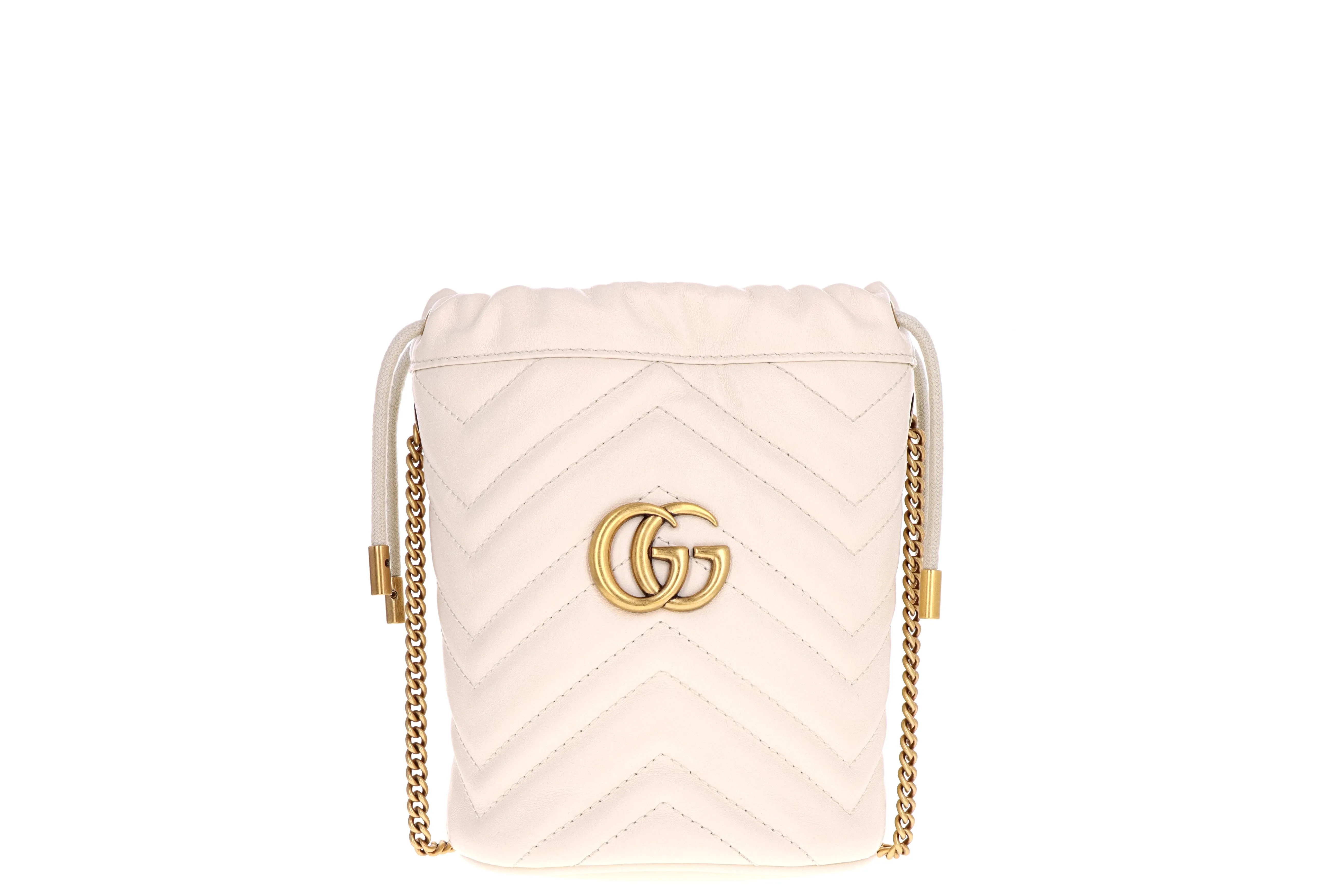 Gucci GG Marmont Mini Bucket White Leather