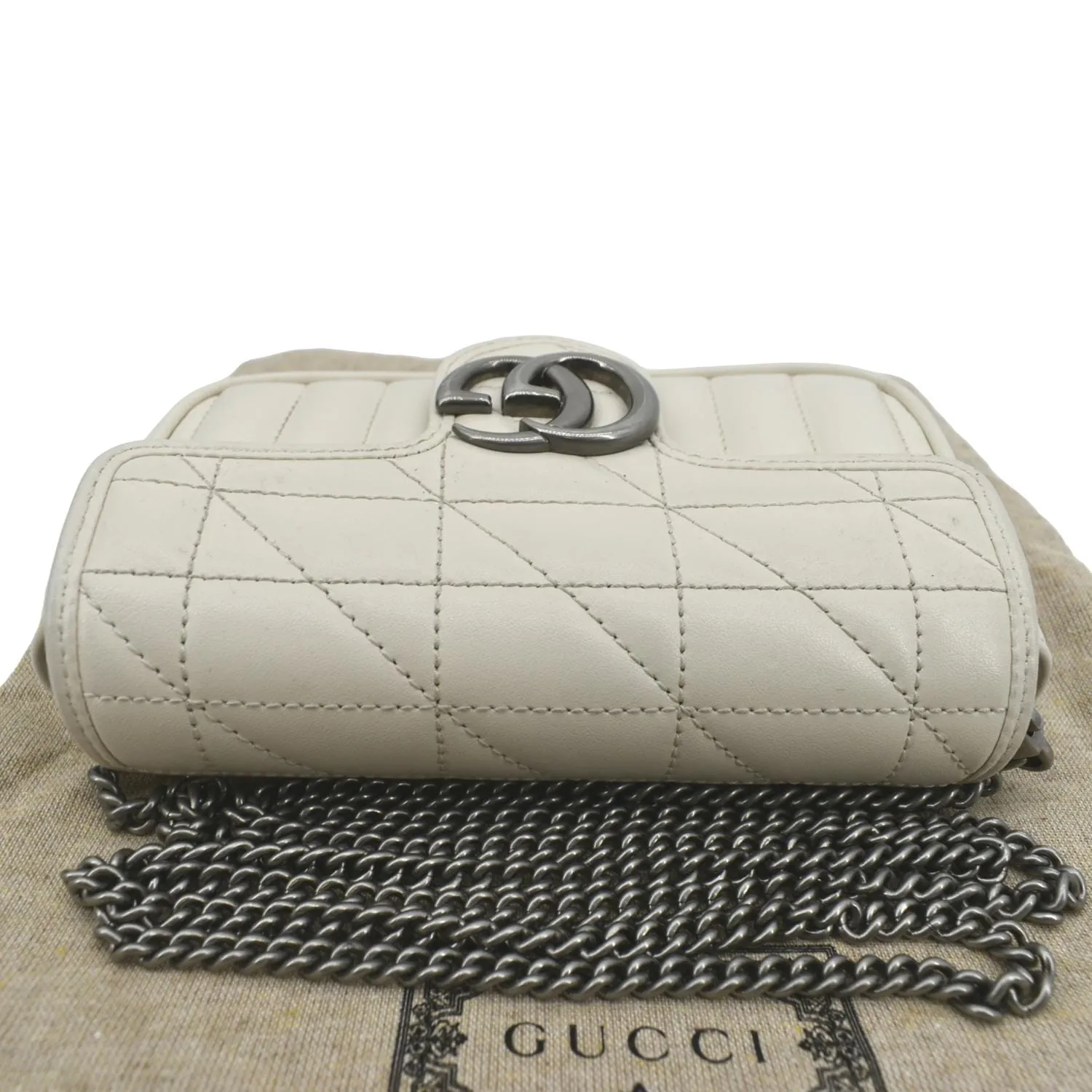 GUCCI GG Marmont Super Mini Matelasse Leather Shoulder Bag White 476433