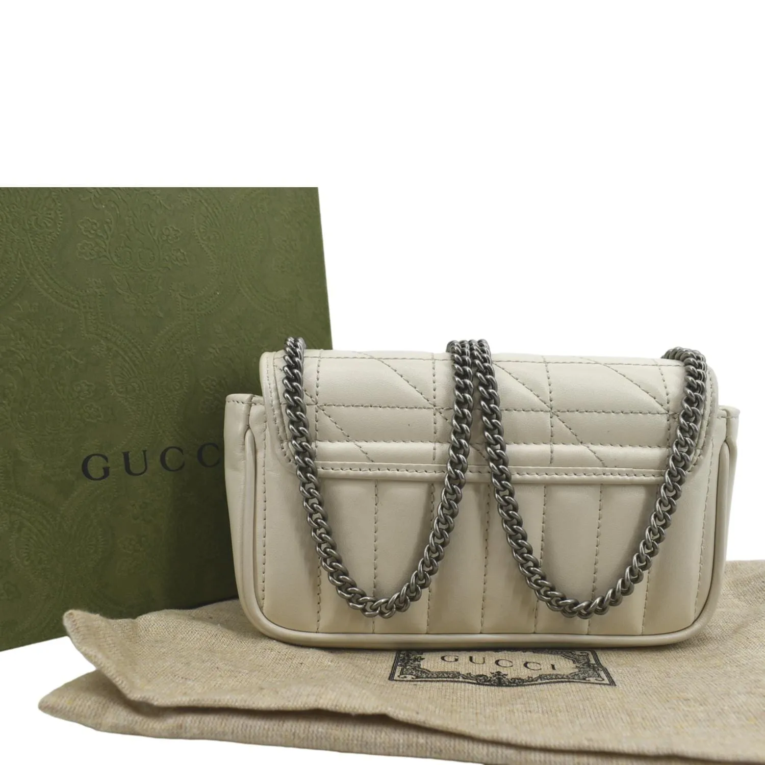 GUCCI GG Marmont Super Mini Matelasse Leather Shoulder Bag White 476433