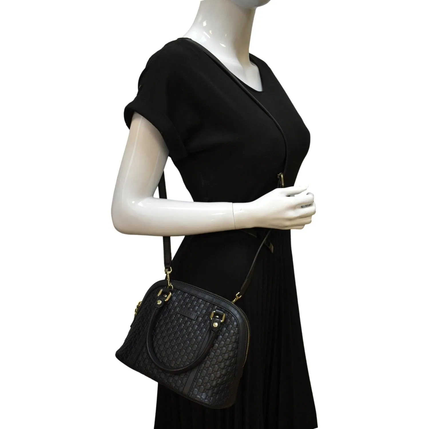 GUCCI Mini Dome Leather Crossbody Bag Black 449654