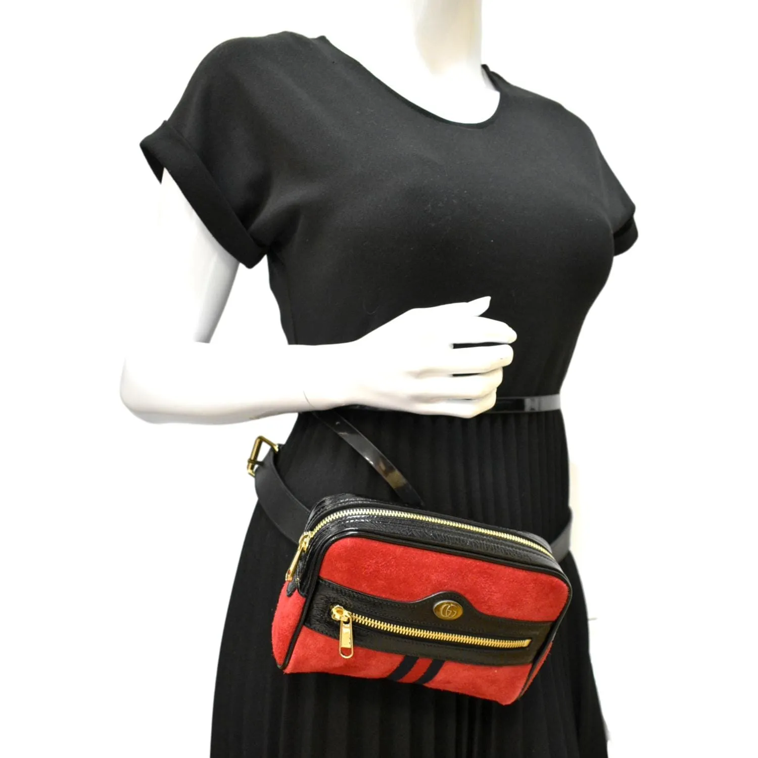 GUCCI Ophidia Small Suede Belt Waist Bag Red 517076