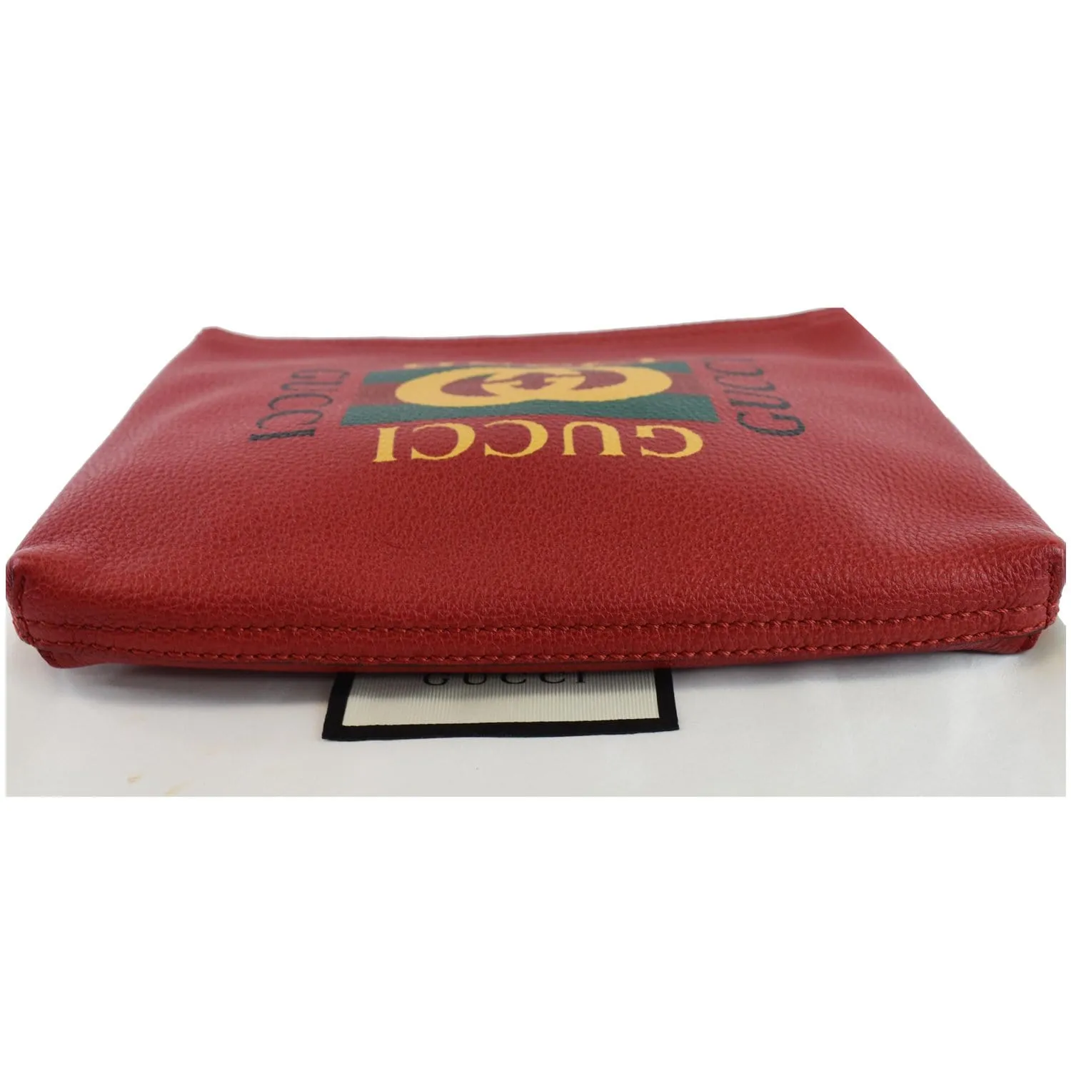 GUCCI Pebbled Leather Medium Logo Portfolio Clutch Hibiscus Red 495665 - 25% OFF